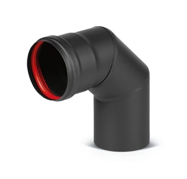 Koleno na peletové kachle 80mm/90° čierne - V.P.F.MEDIUM s.r.o. Stavebné a nábytkové kovanie